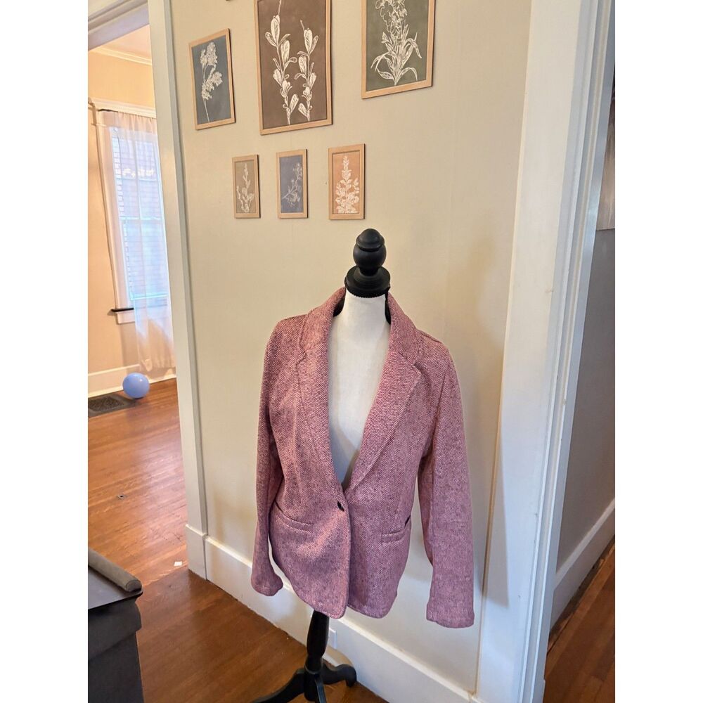 Lands’ End Red & Cream Herringbone Knit Blazer, Size M (10-12)